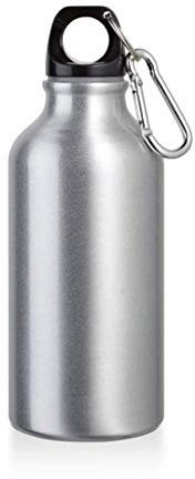 Borraccia in alluminio (500ml), con tappo in plastica e moschettone (argento)