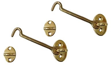 QCAA Heavier Duty Brass Door Hook Latch & Eye, 6 Vibrated Brass, Made in Taiwan, 2 Pack