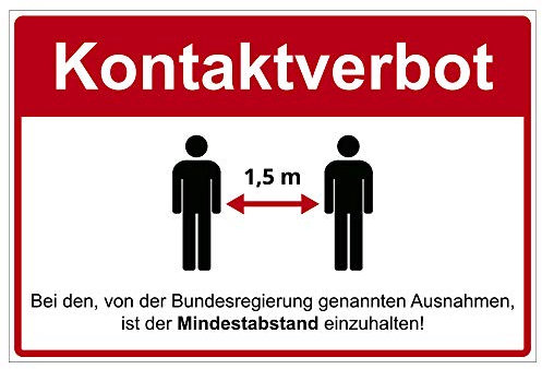 Hinweis-Schild 300x200 mm - Kontaktverbot in Zeiten des Corona-Virus (COVID-19), Warnschild aus PVC Hartschaum Platte 200x300 mm - 3 mm stark