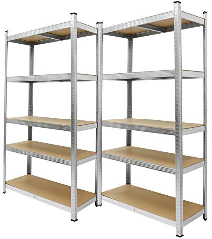 ECD Germany 2 Stück Werkstattregal Schwerlastregal - 180x90x40 cm - verzinkt - belastbar bis 750kg - 5 MDF-Platten - Lagerregal Steckregal Kellerregal Garagenregal Metallregal Regal Werkbank