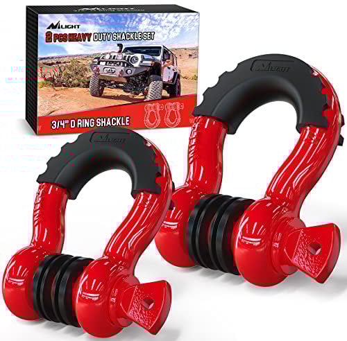 Nilight 90053B, Grillo con Anello a D da 1.9 cm, Perno da 2.2 cm, Isolatori e Kit di Rondelle, Robusto, dalla Capacità di Carico di 4.75 Libbre, per Jeep, Camion, Veicoli, Rosso, 2 Pezzi