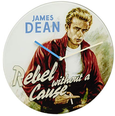 TFA Dostmann Analoge Wanduhr Cinema Legends, 60.3059.12, James Dean Motiv, aus Glas, Vintage Design, 30 cm Durchmesser, beige