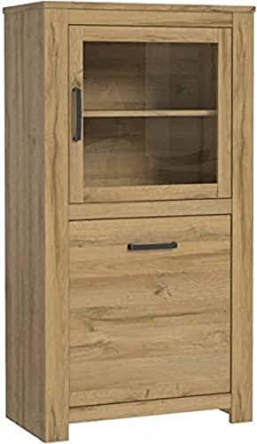 FORTE Havanna Vitrine rechts mit 2 Türen und 1 Glastür, Holzwerkstoff, Alteiche, B x H x T: 77 x 143,7 x 42,2 cm