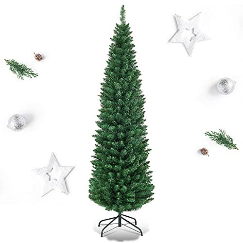 RELAX4LIFE Weihnachtsbaum künstlich in Bleistiftform 180 cm, Künstlicher Tannenbaum mit Metallständer, 400 Spitzen, Grün Christbaum, Christmas Tree