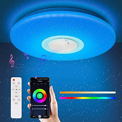 SWANEW Led Deckenleuchte Dimmbar 36W Farbwechsel mit Bluetooth Lautsprecher, Fernbedienung und APP-Steuerung, RGB Farbwechsel, Sternenhimmel Lampe
