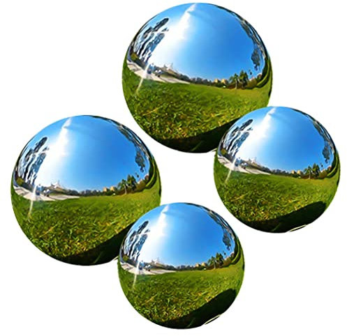 Garden Gazing Ball Stainless Steel Gazing Ball Mirror Polished Hollow Ball Reflective Garden Sphere Garden Ornament, Silver 4PCS