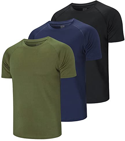 Cimic 3er Pack Sport Tshirts Herren Funktionsshirt Sportshirt Herren Kurzarm T Shirt Atmungsaktive Trainingsshirt Männer Fitness Gym Laufshirt Wandershirt Men Set (590-Black Navy Green-L)