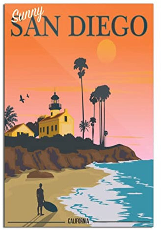 EWPLOREWASP San Diego Surf Vintage Reiseposter Leinwand Kunst Poster Geschenk Wanddekoration Malerei Poster Dekorative Poster