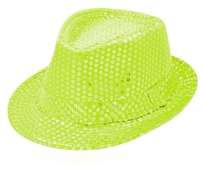 Think Jeck! Pailletten Hut Glitzer Damen & Herren, viele Farben zur Auswahl Karneval Mottopartys Kostümzubehör (Neon Grün)
