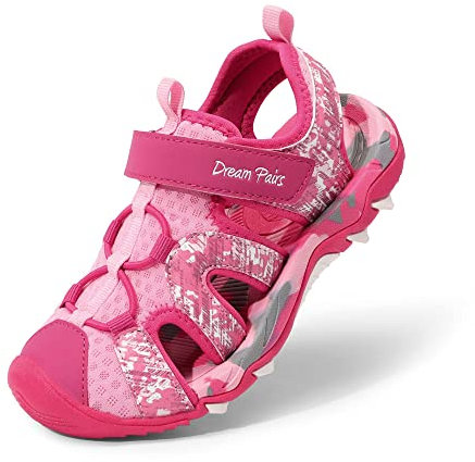 DREAM PAIRS Mädchen Geschlossene Sandalen Sommer Jungen Sportsandalen Kinder Outdoor Strandsandalen Klettverschluss Atmungsaktiv Verschleißfest Unsex,Size 35,Hot Pink/Rosa,SDAS2305K-E
