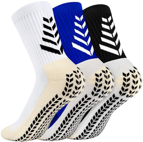 LUROON Calze Antiscivolo Calcio Uomo 37-46, 3 Paia Calzini Grip Calcio in Silicone Grip Anti Vesciche Calzini Sportivi Donna Traspirante Calze Antiscivolo Calcio per Ciclismo Trekking