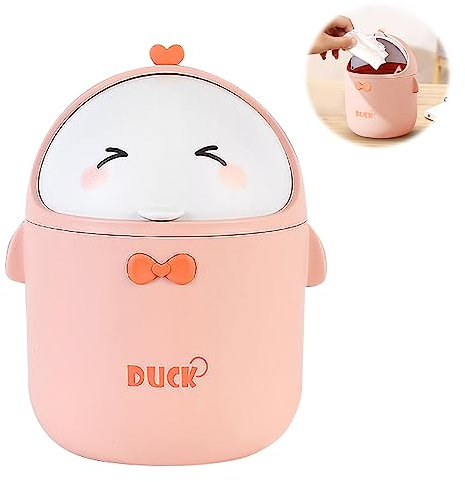 Petite Poubelle de Style Dessin Animé, Mini Poubelle Bureau, Mini Kawaii Poubelle de Table avec Couvercle, pour Salle de Bain, Chambre, Bureau Enfant, le du Papier Recyclage et Autres Déchets (Rose)