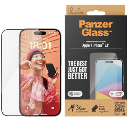 PanzerGlass Displayschutz für Apple iPhone 15, UWF mit EasyAligner NEU
