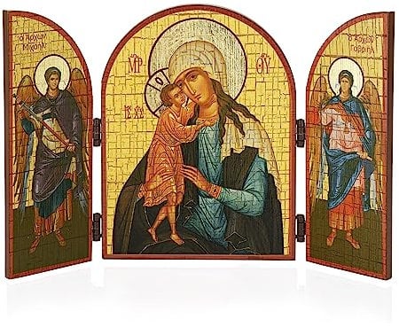 NKlaus Gottesmutter Die Suche nach den Verlorenen Ikone Triptychon Holz 25x16cm 13809