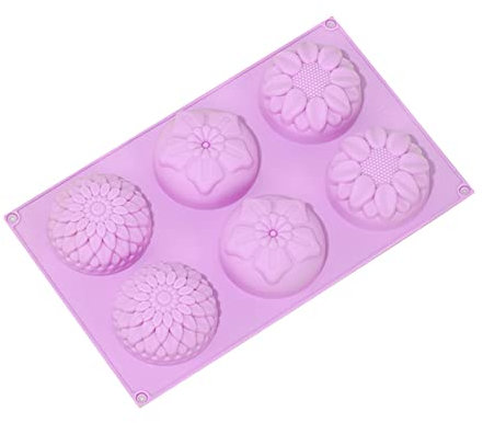 Moules à gâteau en silicone - 6 ronds - 3 types de fleurs - Moules à faire main - Moules de cuisson en forme d'étoile de Noël (rose, taille unique)