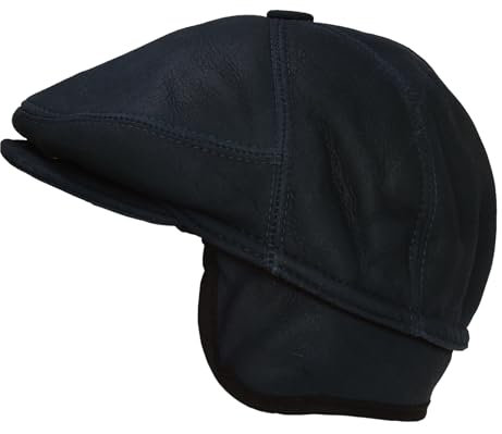 CUCUBA Shearling Herren-Mütze aus Schaffell - Mütze mit Visier und Ohrenklappen - Dunkelblau (M) 56, dunkelblau, 55-56