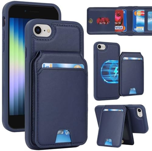 Zouzt for iPhone SE 2022/2020 / iPhone 8/7 4.7 Inch Detachable 2 in 1 Wallet Case with Card Holder for Magsafe, Magnetic PU Leather Flip Credit Slot Protective Phone Cover Women Men - Blue