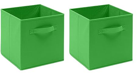2 PCS Folding Collapsible Storage Cube Boxes for Kids Toy Clothes with Handle, Foldable Kids Canvas Unit Cube Organiser Basket Bin for Nursery Children Bedroom Wardrobe (Pack of 2, Green)