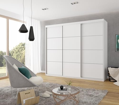 KIER FURNITURE Schiebegarderobe - Schrank Schlafzimmer – Schlafzimmerschrank – Wardrobe Bedroom – Kleiderschränke – Kleiderschrank Weiß – 250x200x62 cm