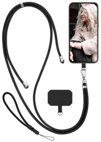 moex Unleash für Google Pixel 8 Pro Handyband zum Umhängen ohne Hülle, Handykette Universal mit Karabiner, Handy Band abnehmbar, Kette mit Pad für Handyhülle, Schwarz, Silber