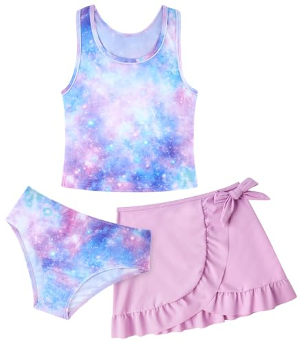AIDEAONE Maillot de Bain 3 pièces pour Filles - Bikini coloré imprimé Galaxie - Vêtements de Plage pour Filles de 8 à 9 Ans