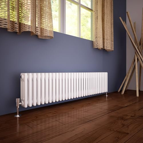 ELEGANT Traditional Cast Iron Style White Triple Column Horizontal Radiator 300x1400 mm