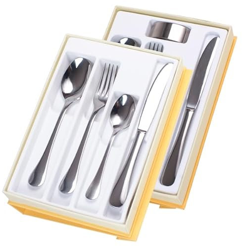 Regalos Más de Más - Estuche de Comunión de 4 Cubierto de Cadete. Con tarjeta de Primera Comunión. Disponible Personalizado de los cubiertos y el Servilletero. (09250)