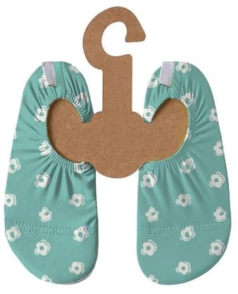 Slipstop Kinder Strandschuhe Anti Rutsch Sport- Schwimmschuhe Badeschuhe Urlaub Mint/weiße Blümchen Sonnenschutzfaktor 50+, Gr. 21-23