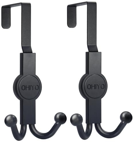 OHIYO Over The Door Hooks, 2 Pack Door Hanger Hooks for Hanging Clothes, Towels, Hats, Coats, Bags, and More in Your Living Room or Bedroom, Over The Door Hanger (Black - 45mm (1.75))
