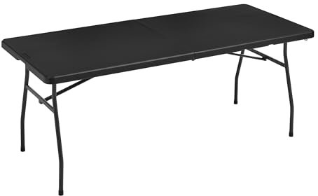 Amazon Basics Klapptisch, rechteckig, mit Tragegriff, für drinnen und draußen, tragbar, leicht, Reisetisch, Picknick, Camping, Schwarz, 182 x 75 x 73 cm