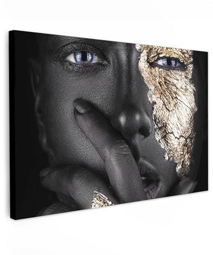 MuchoWow© Bild auf Leinwand Groß 120x80 cm XXL Schlafzimmer Bilder Wand Goldene Deko Wohnzimmer Modern Wanddeko Bilderwand Geschenk Frau - Gold - Schwarz
