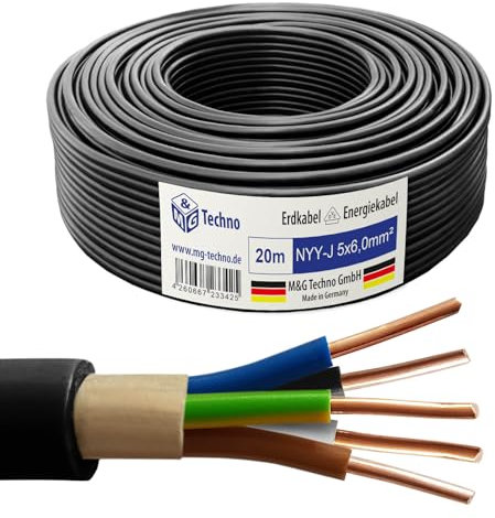 M&G Techno 20m NYY-J 5x6 mm² Erdkabel Elektrokabel Beton und Freien Kupfer Made in Germany