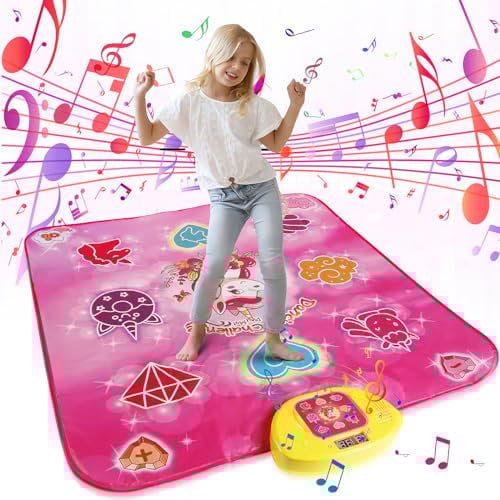 Euakee Tappeto da Ballo per Bambini 3-12 Anni, Tappetino da Ballo con 5 modalità di Gioco e 3 Livelli di Sfida, Tappeto Musicale con Luci LED, Regali per Ragazze dai 3 4 5 6 7 8 9 10 11 12+ Anni