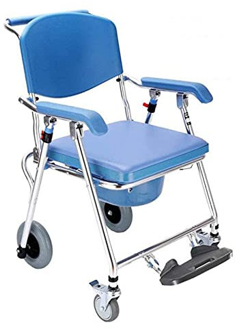 Chaise mobile de chaise percée, fauteuil roulant de toilette pliable, chaise de transport de douche pour fauteuil roulant, fauteuil roulant de toilette avec chaise percée et dossier de siège rembour