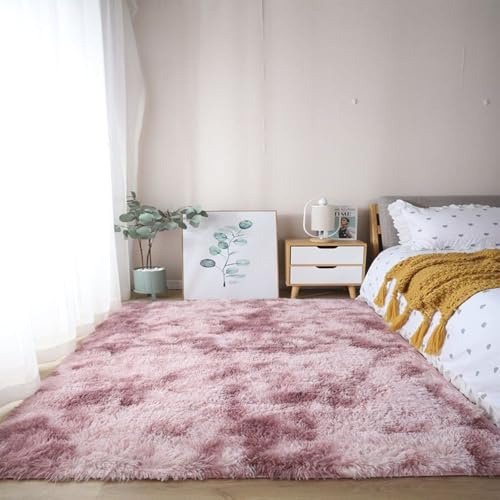 Wohnzimmerteppich Weicher Teppich 50 x 140 cm Waschbar Bis 30 Grad, Super Soft, Anti-Rutsch, Flauschig Hochflorteppich Shaggy Hochflor Teppich Wohnzimmer für Wohnzimmer, Schlafzimmer, lila rosa