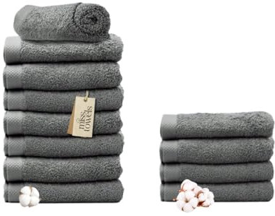 MissTowels® Handtuch Set 12-teilig – 100% Baumwolle aus Portugal, Anthrazit, 50x100 cm – Weich & Saugfähig – Hotelqualität – Oeko-TEX Zertifiziert – 8+4 Gratis
