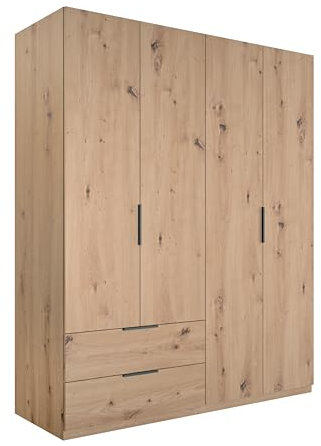 AVANTI TRENDSTORE - Paciano - Armadio con 4 ante a battente e 2 cassetti, in legno laminato nel colore quercia Artisan. Dimensioni LAP ca. 162,2x200x58cm