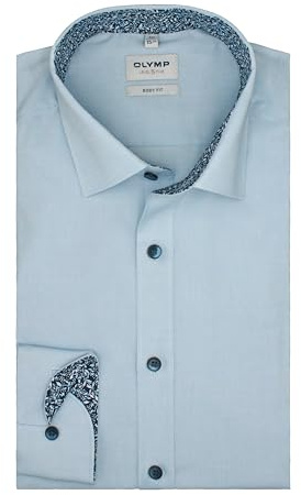 OLYMP Level Five Body fit Langarm Hemd | Uni Hellblau| New York Kent Kragen Größe 44