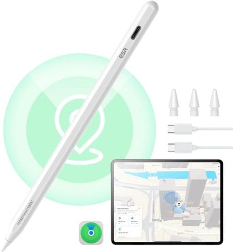 ESR Find My Stift für Apple iPad 2018-2025, Digital Pencil Pro mit „Wo ist?“ Funktion & Neigungssensitivität für iPad 11/10/9/8 & Air 13/11 & Pro 12.9/13/11 & Mini 7/6/5, Weiß(kein kabelloses Laden)