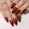 Noerrors Short Almond False Nails Red Black with Gold Foil Designs Press on Nails Goth Color Changing Ombre Vampire Gold Sequins Fake Glue on Acrylic Nails for Women Manicure 24Pcs