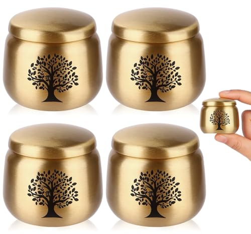 Small Keepsake Urns for Human Ashes Set of 4,Mini Urns for Ashes Made of Brass with Tree of Life Pattern Engraved,Small Cremation Keepsakes for Ashes Adult Women Male Pet