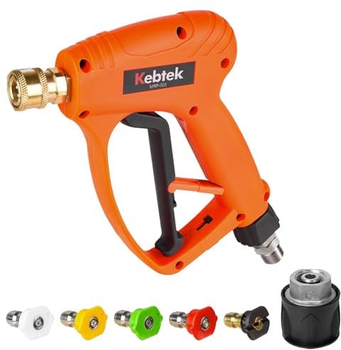 Kebtek Pistola per idropulitrice 5200 PSI e Adattatore per Karcher K2-K7, 5 Ugelli a getto d'acqua, Interfaccia Tubo flessibile M22 14MM, Ugello a connessione rapida da 1/4”