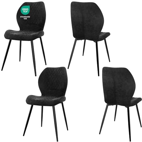 JIJIAN Esszimmerstühle 4er Set, Stühle Esszimmer, Küchenstühle | Wohnzimmer Essstühle, Gepolsterte Stühle, Ergonomisch Gestaltete Leinenstühle für Esszimmer, Küche, Schlafzimmer, Schwarz