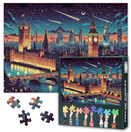 London City Puzzles for Adults 1000 Pieces Big Ben Westminster Bridge Jigsaw Puzzles 1000 Pieces for Adults Difficult Challenging Puzzle Perfect for Family Game 27.5X19.7