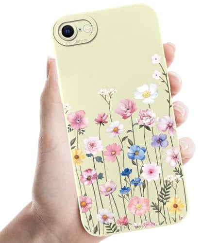 Phoona Beige Color Flowers Print Phone Case for iPhone 8/SE 2022/7/SE 2020 4.7,Fashion Floral Aesthetic Pattern Design Women Girls,Soft Silicone Profile Cover,Anti-Slip Shockproof Protective Camera