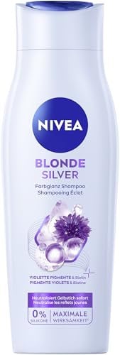 NIVEA Blonde Silver Farbglanz Shampoo (250 ml), Silbershampoo frischt blondes, silbernes & graues Haar auf, pflegendes Haarshampoo mit Kornblumenextrakt und Biotin