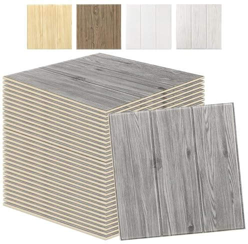 Swehooirt 50PCS Grey Wood Panels for Walls Peel and Stick Wall Panels Self Adhesive Panelling for Living Room Bedroom Ceiling Tiles Hallway Bathroom Wallpaper Waterproof