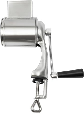 Gemüseschneider Manuell, Edelstahl Gemüsereibe, Flockenquetsche mit 5 Trommeln, Kurbel, Reibe für Käse & Gemüse,Silber