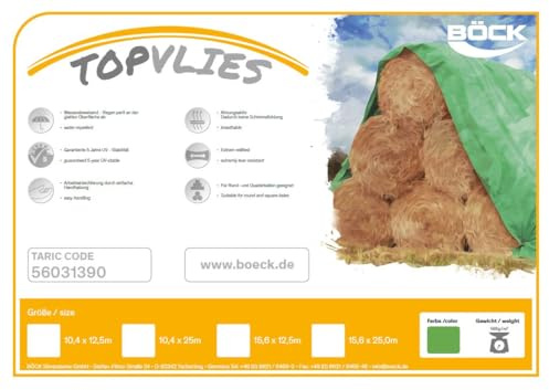 Böck TOPvlies Strohvlies 10,4 x 25,00 m I Stabiles 140 g/m² Schutzvlies I Extrem reißfestes Heuvlies für langfristigen Schutz I Abdeckvlies wetterfest & UV-beständig