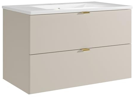 Vente-unique-Mueble de baÒo suspendido con Lavabo encastrado - Beige - 80 cm - Lavena